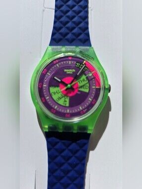 NEW Swatch Neon Skychart Gent Green & Purple Silicone Watch GN705